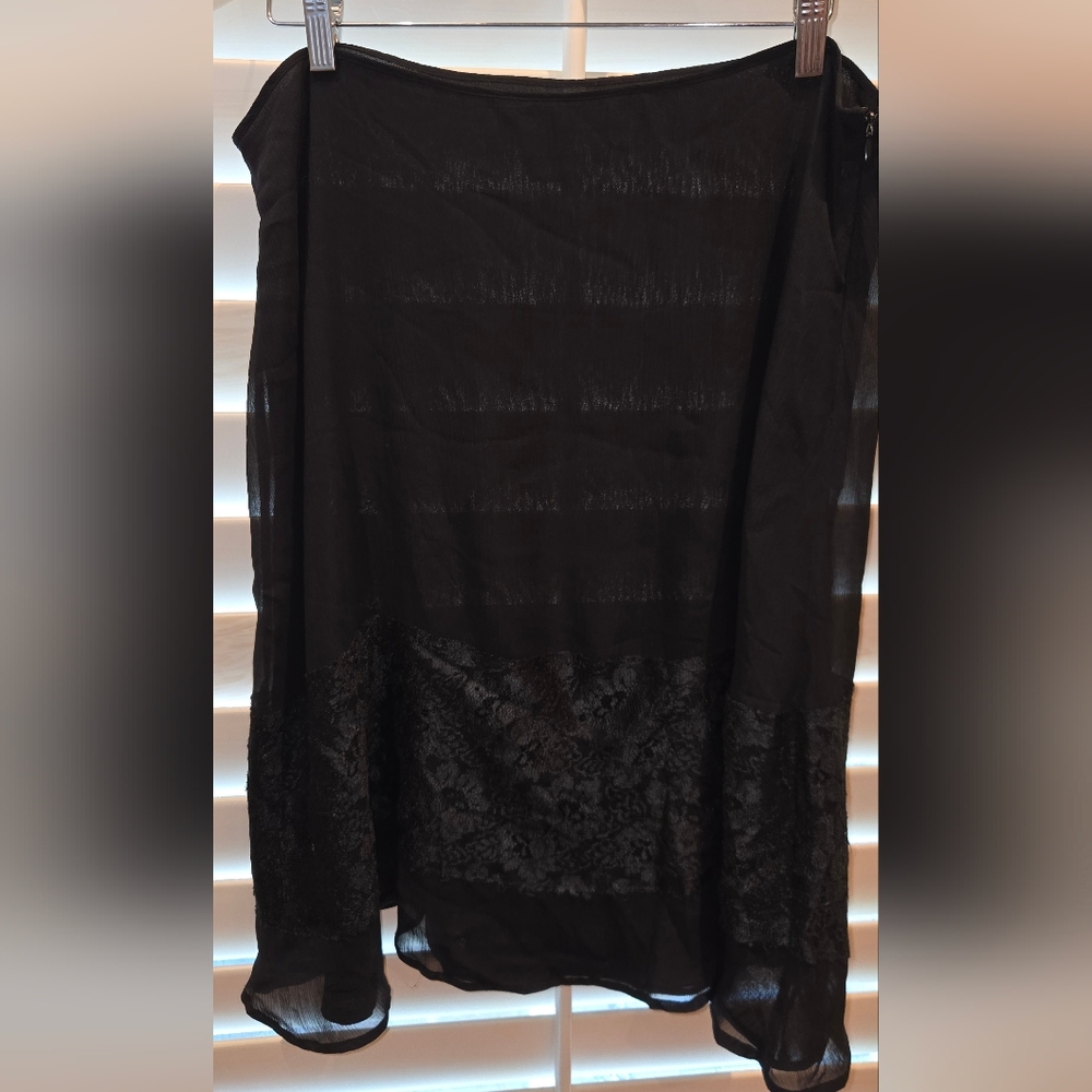 Aks By Amy K Su Elegant Black Silk And Lace Skirt